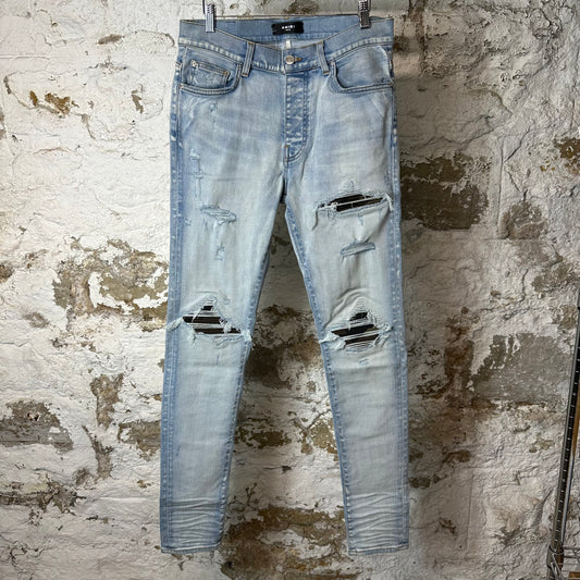 Amiri MX1 Camo Patch Light Blue Denim Jeans Sz 32