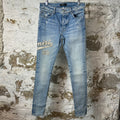 Amiri Varsity 22 Patch Blue Denim Jeans Sz 31