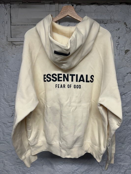 Essentials Back Logo Hoodie Cream Sz M