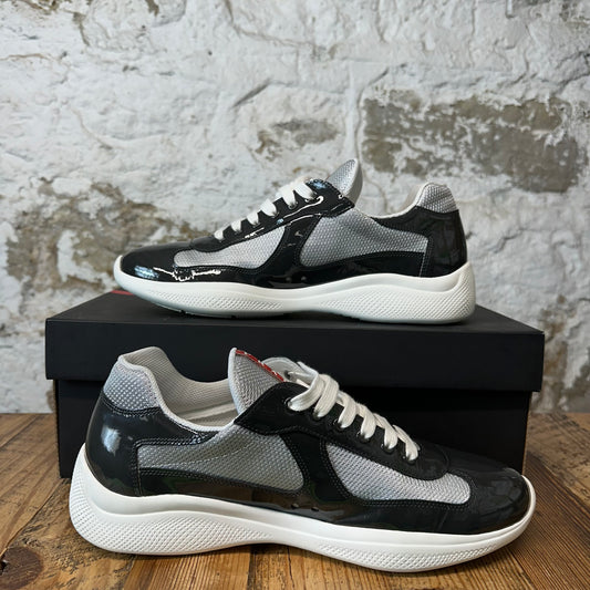 Prada Americas Cup Charcoal Patent White Sneaker Sz 10.5