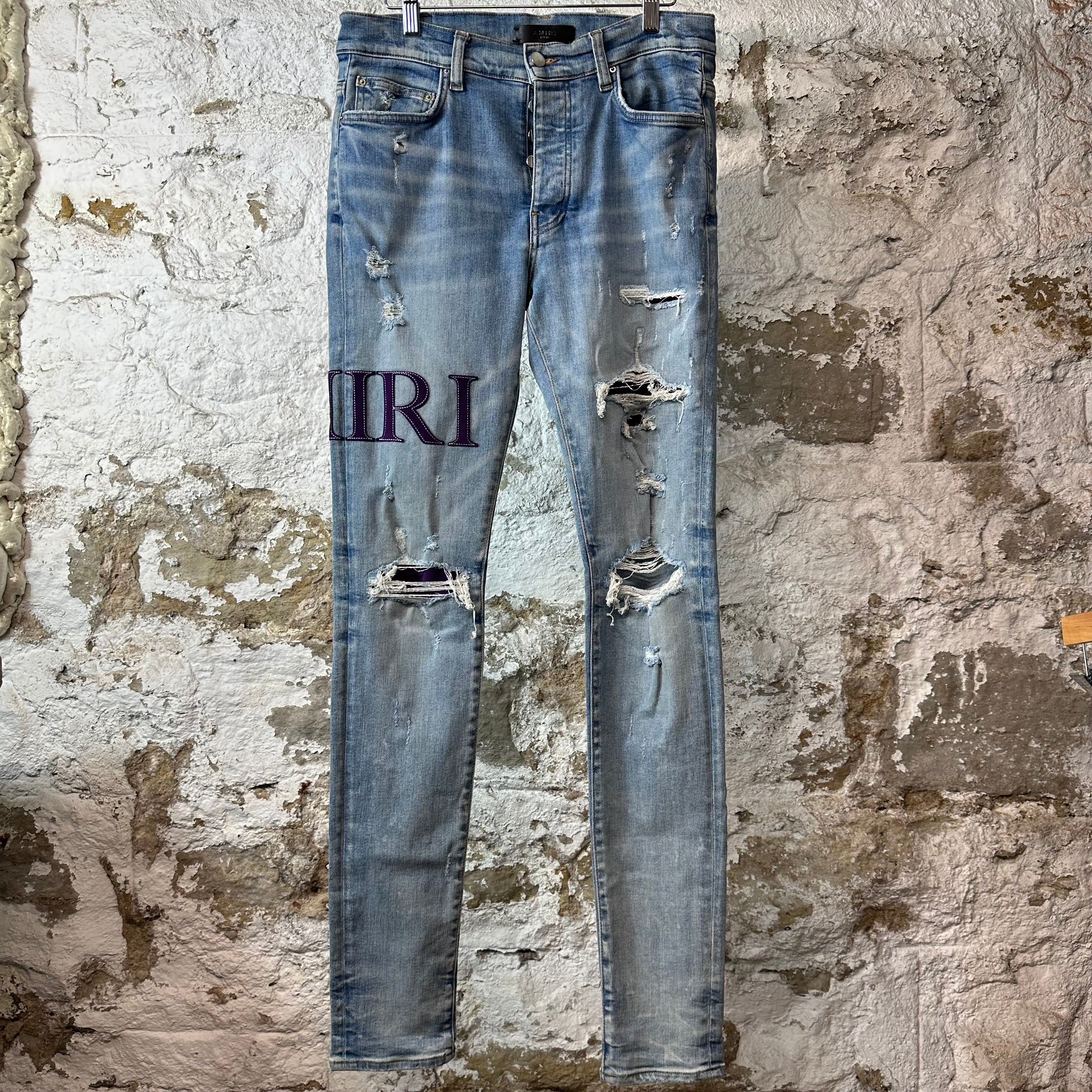 Amiri Purple Suede Core Logo Blue Denim Jeans Sz 32