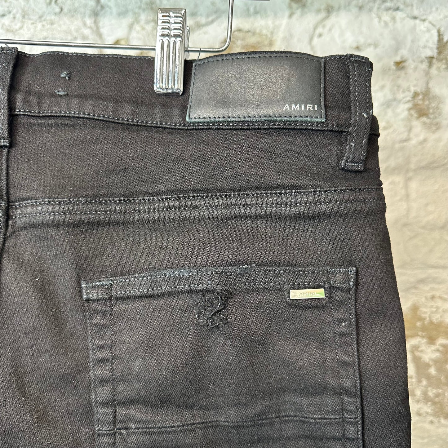 Amiri Black Suede Spell Black Denim Jeans Sz 33