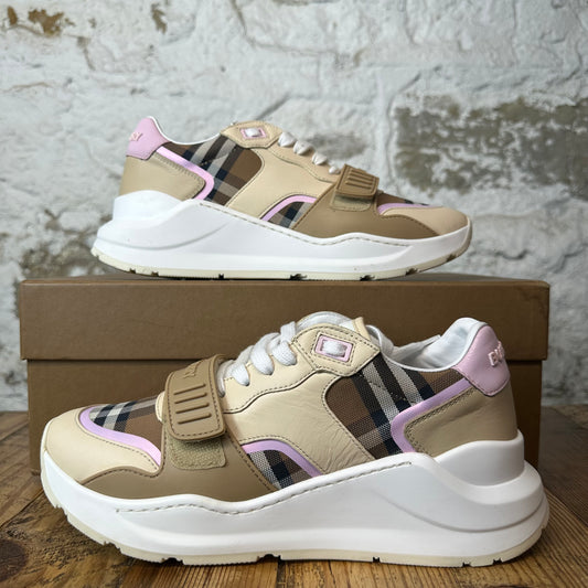 Burberry Ramsey Beige Plaid Pink White Sneaker Sz 6.5 (39)