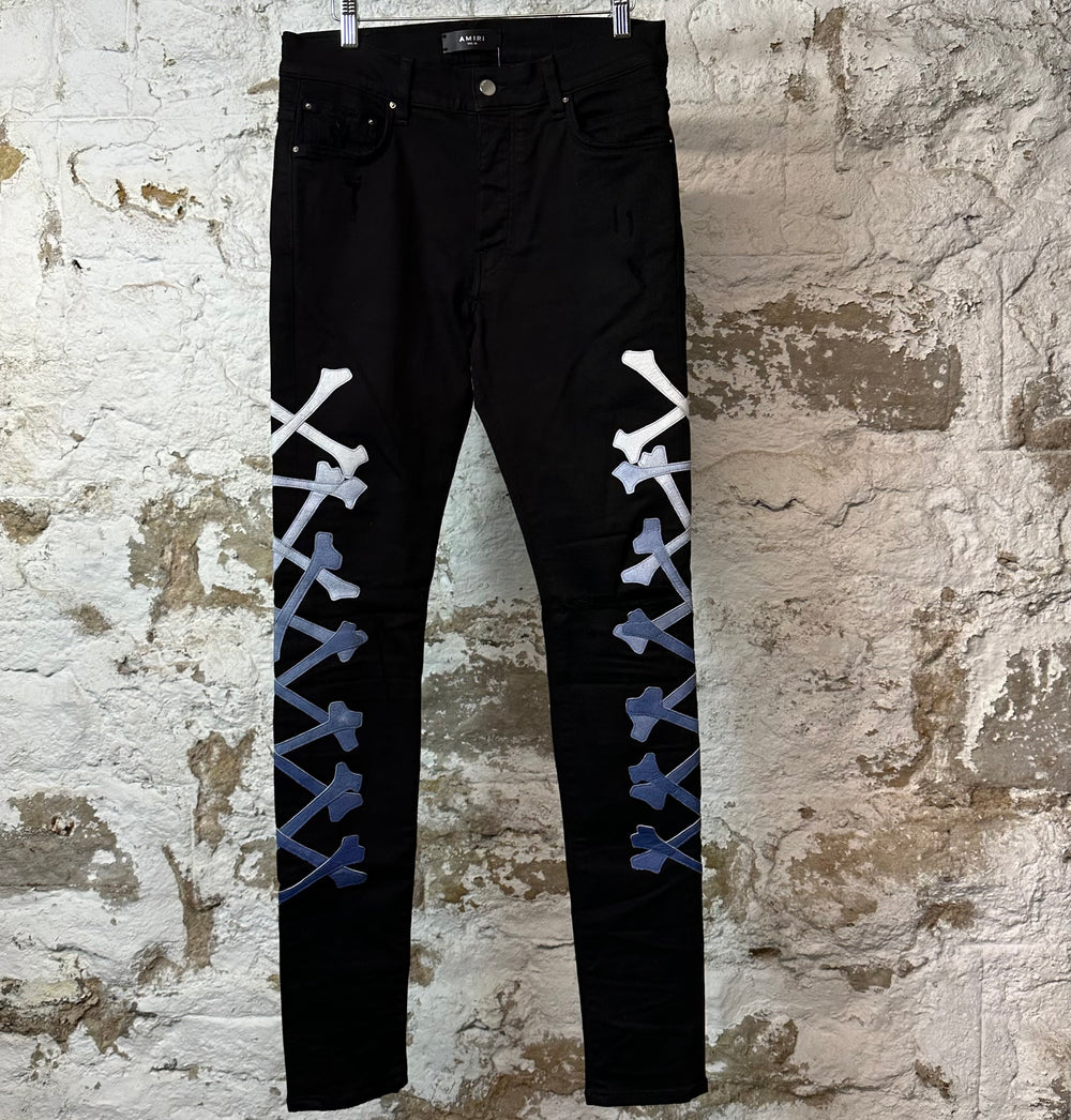 Amiri Blue Gradient Bones Black Denim Jeans Sz 30