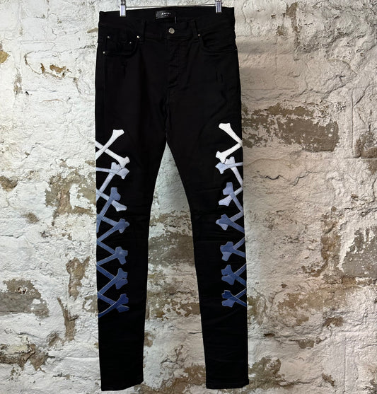 Amiri Blue Gradient Bones Black Denim Jeans Sz 30