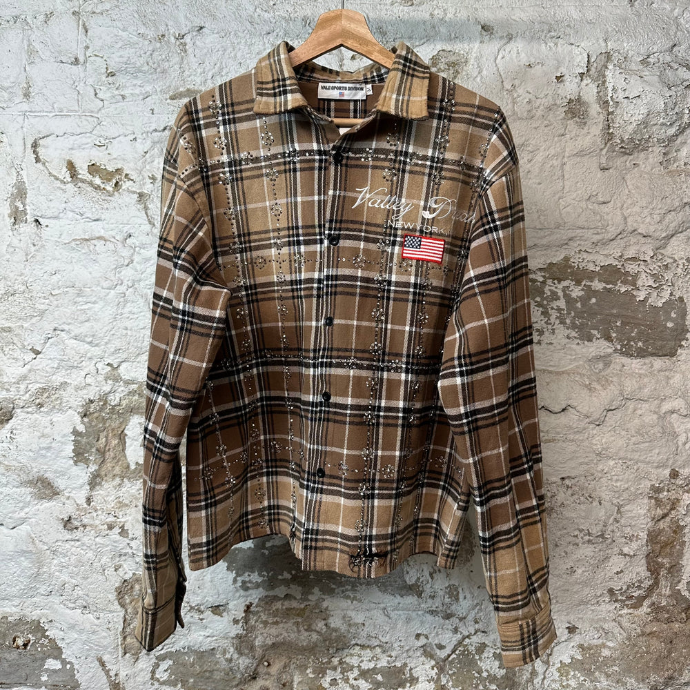 Vale Brown Plaid Rhinestone Flannel Sz M
