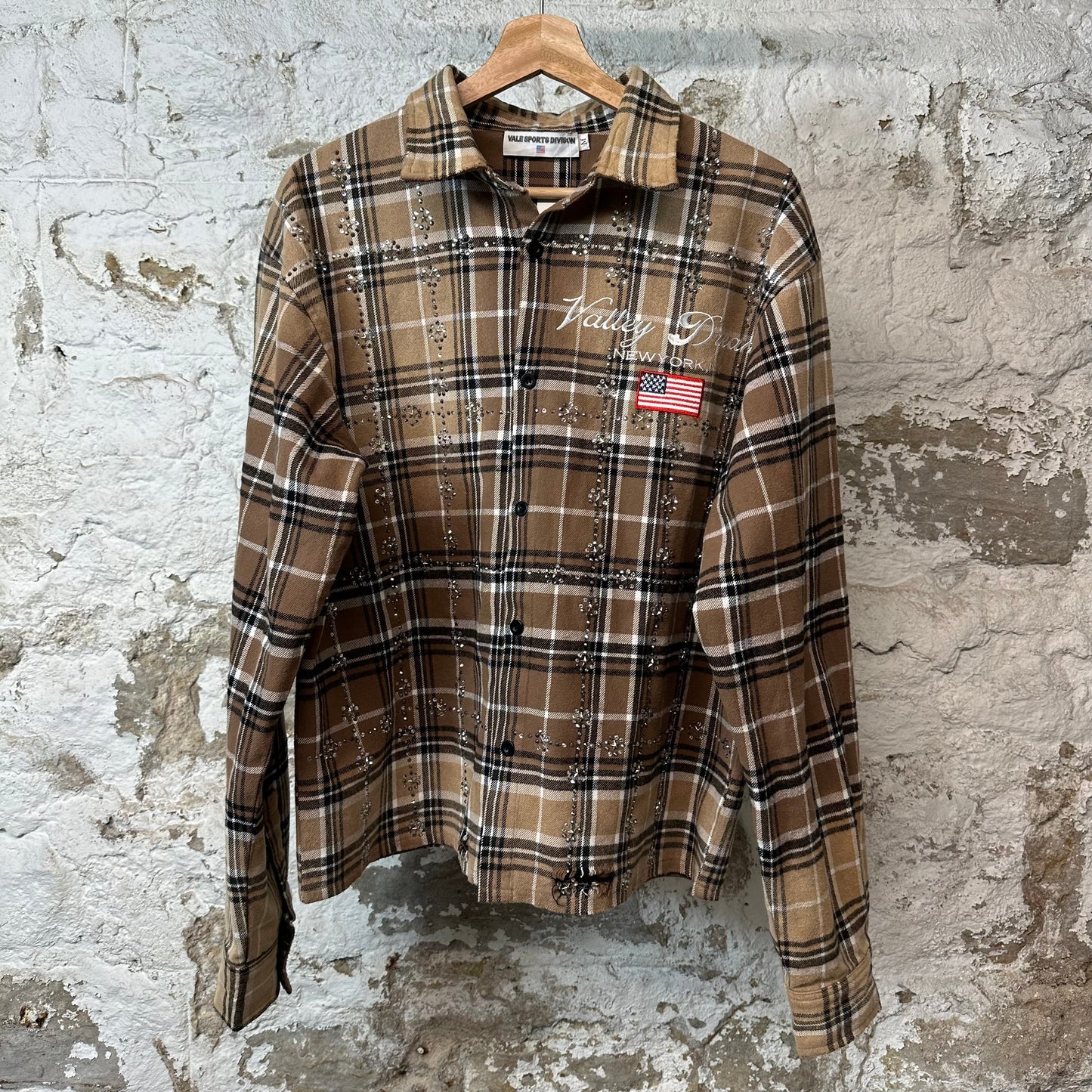 Vale Brown Plaid Rhinestone Flannel Sz M