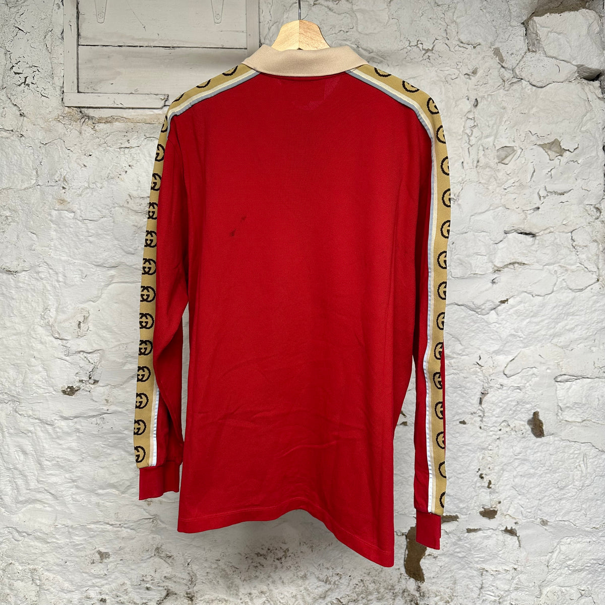Gucci Interlocking G Stripe Red Long Sleeve Polo Sz XXXL