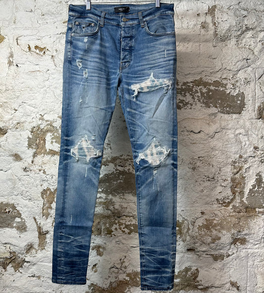 Amiri MX1 Sky Blue Cream Blue Denim Jeans Sz 33