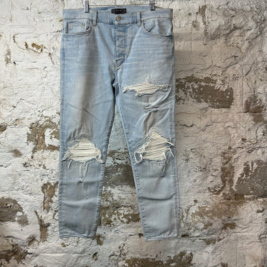 Amiri MX1 Cream Suede Blue Denim Jeans Sz 36 (Cropped)