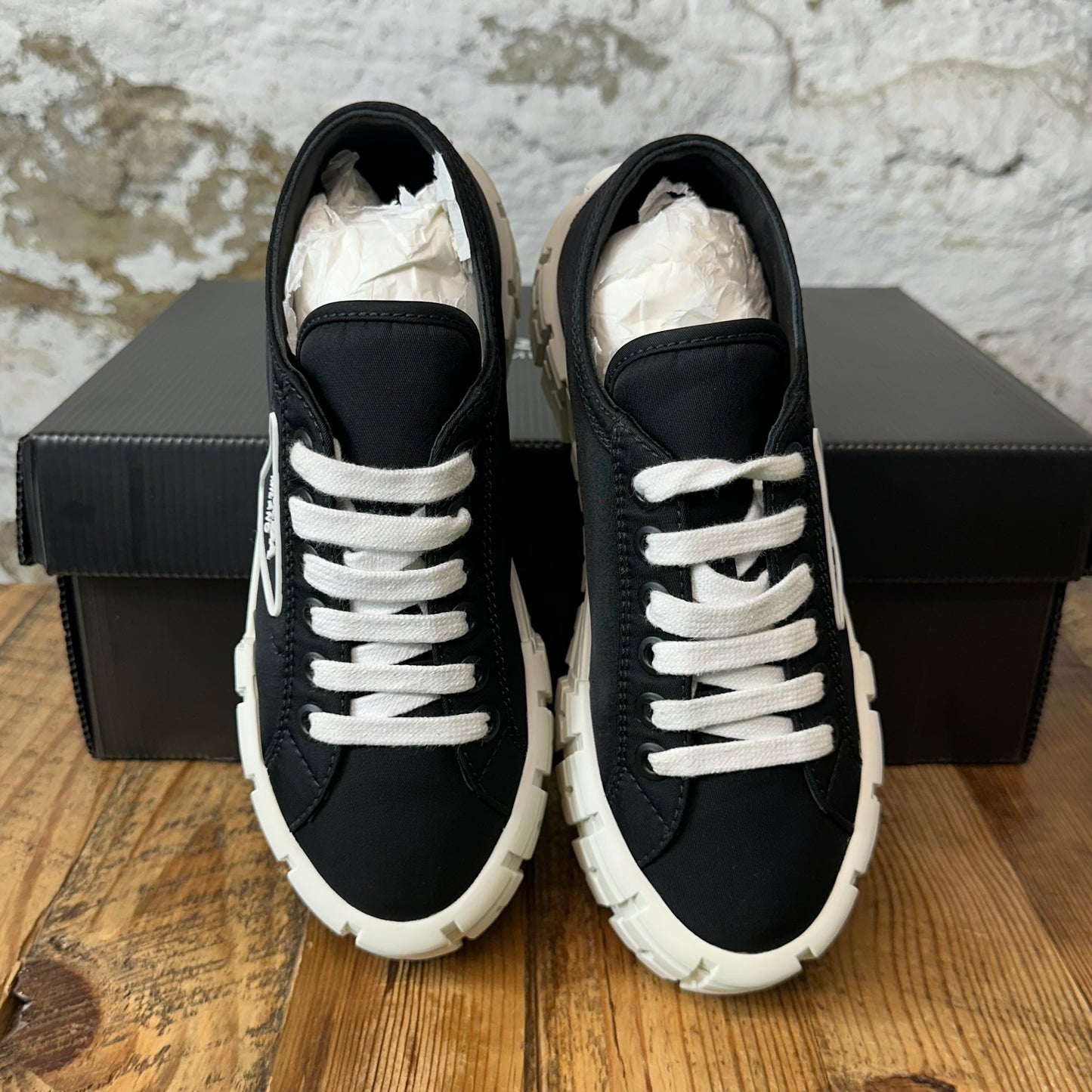 Prada Double Wheel Platform Black White Sneaker Sz 5 (37)