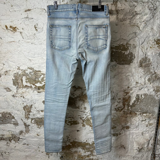 Amiri MX1 Camo Patch Light Blue Denim Jeans Sz 32