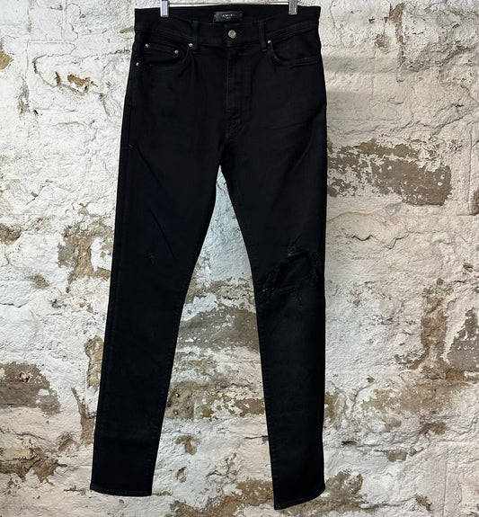 Amiri Knee Hole Plain Black Denim Jeans Sz 34