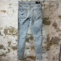 Amiri MX1 Blue Patch Paint Splatter Blue Denim Jeans Sz 32