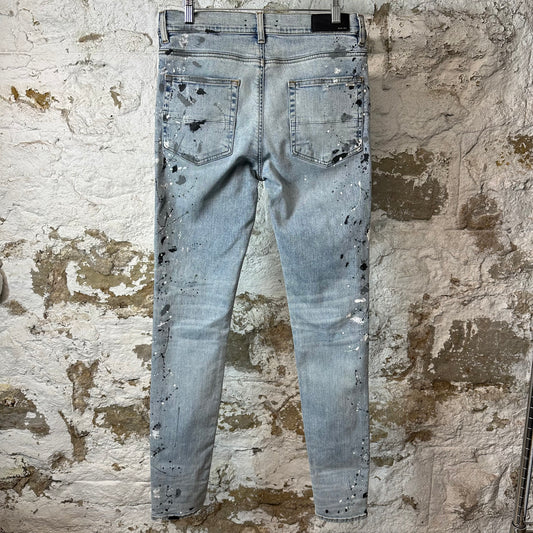 Amiri MX1 Blue Patch Paint Splatter Blue Denim Jeans Sz 32