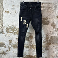 Amiri Felt Spell Distressed Black Denim Jeans Sz 30