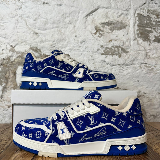 Louis Vuitton Blue Velour Monogram White Trainer Sneaker Sz 10.5 (9LV)