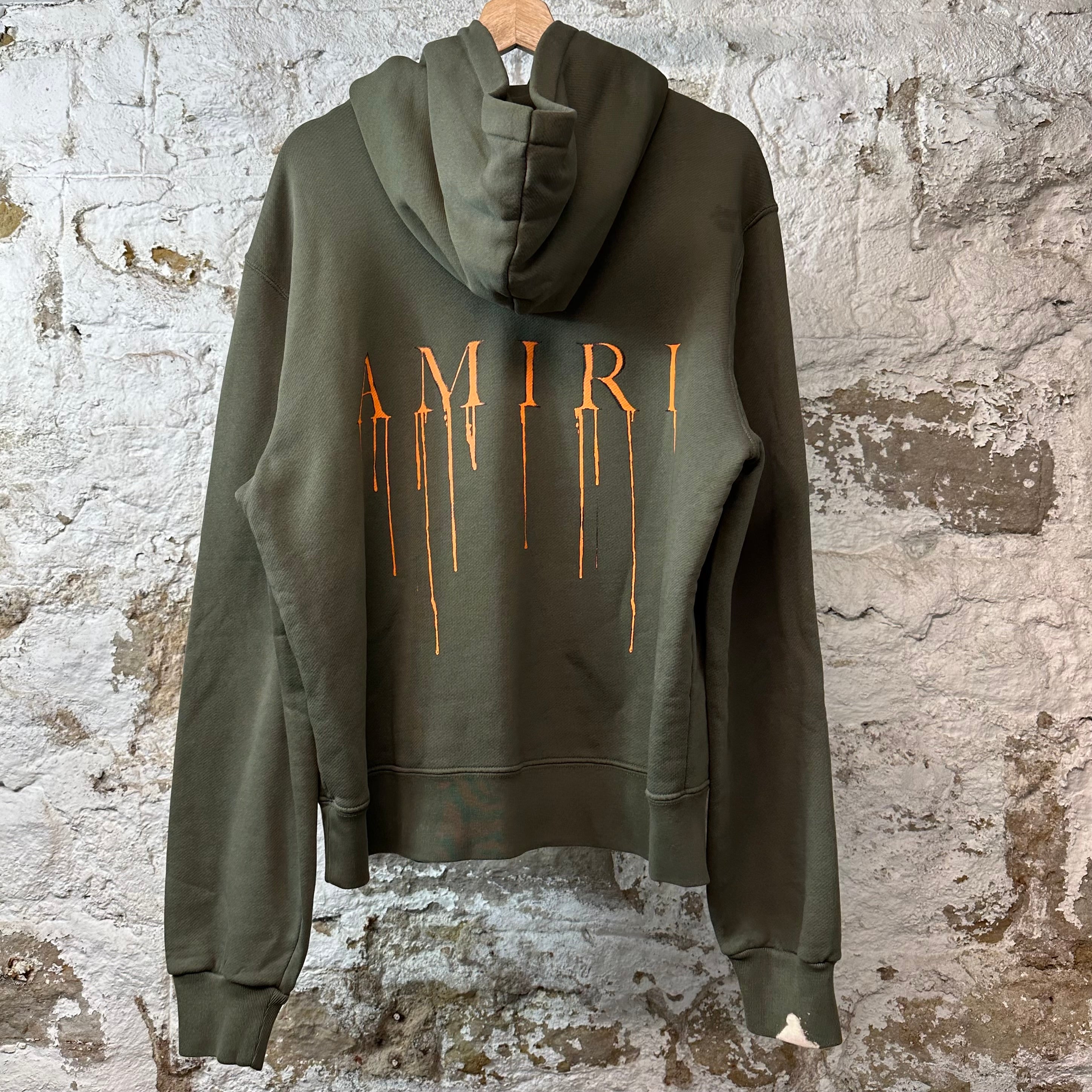 【れ】AMIRI ロゴ カーキ フーディ AMIRI logo-detail frayed-hem Hoodie | Green | FARFETCH
