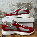 Prada Americas Cup Red Patent Grey White Sneaker Sz 9