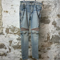Amiri MX2 Brown Paisley Blue Denim Jeans Sz 34