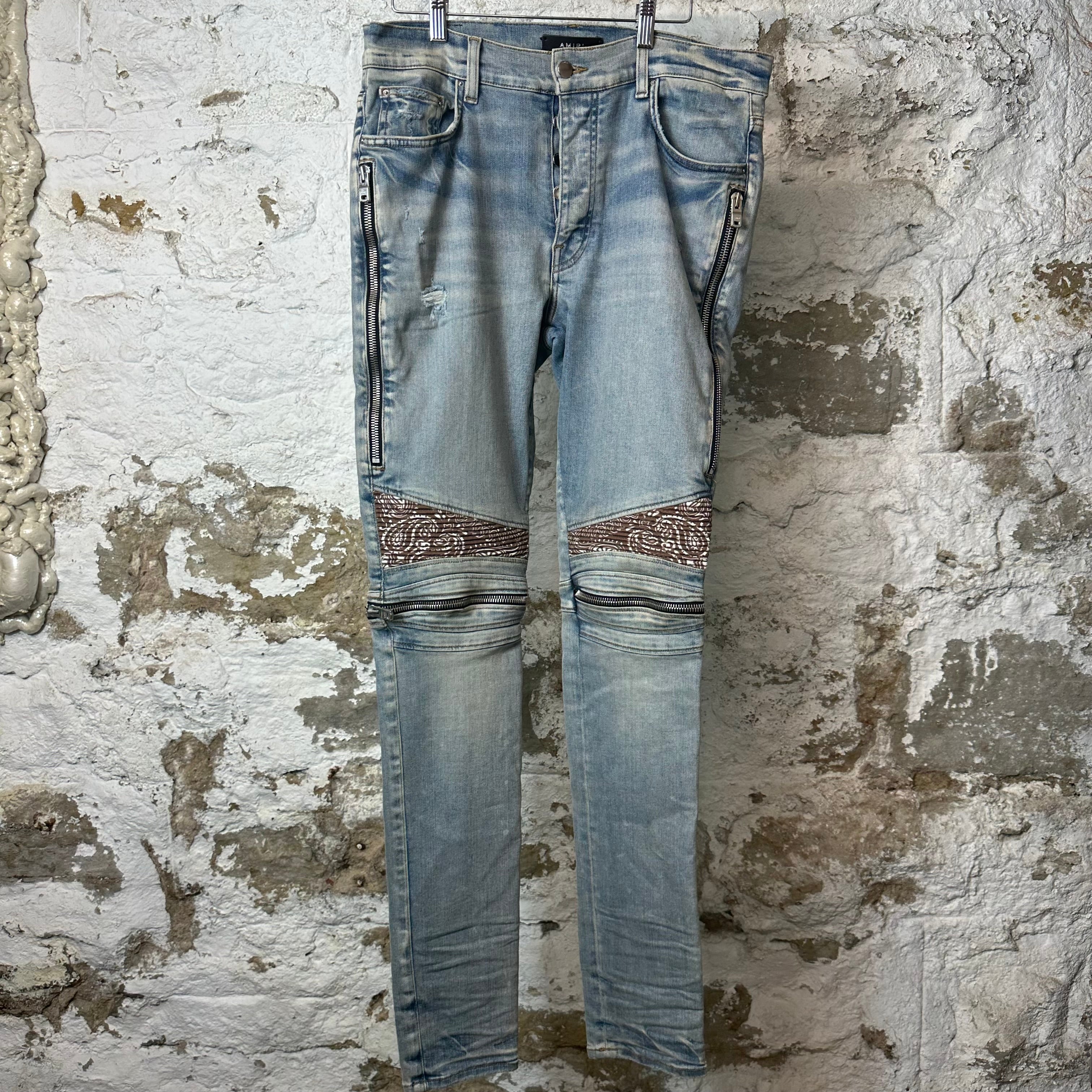 Amiri MX2 Brown Paisley Blue Denim Jeans Sz 34