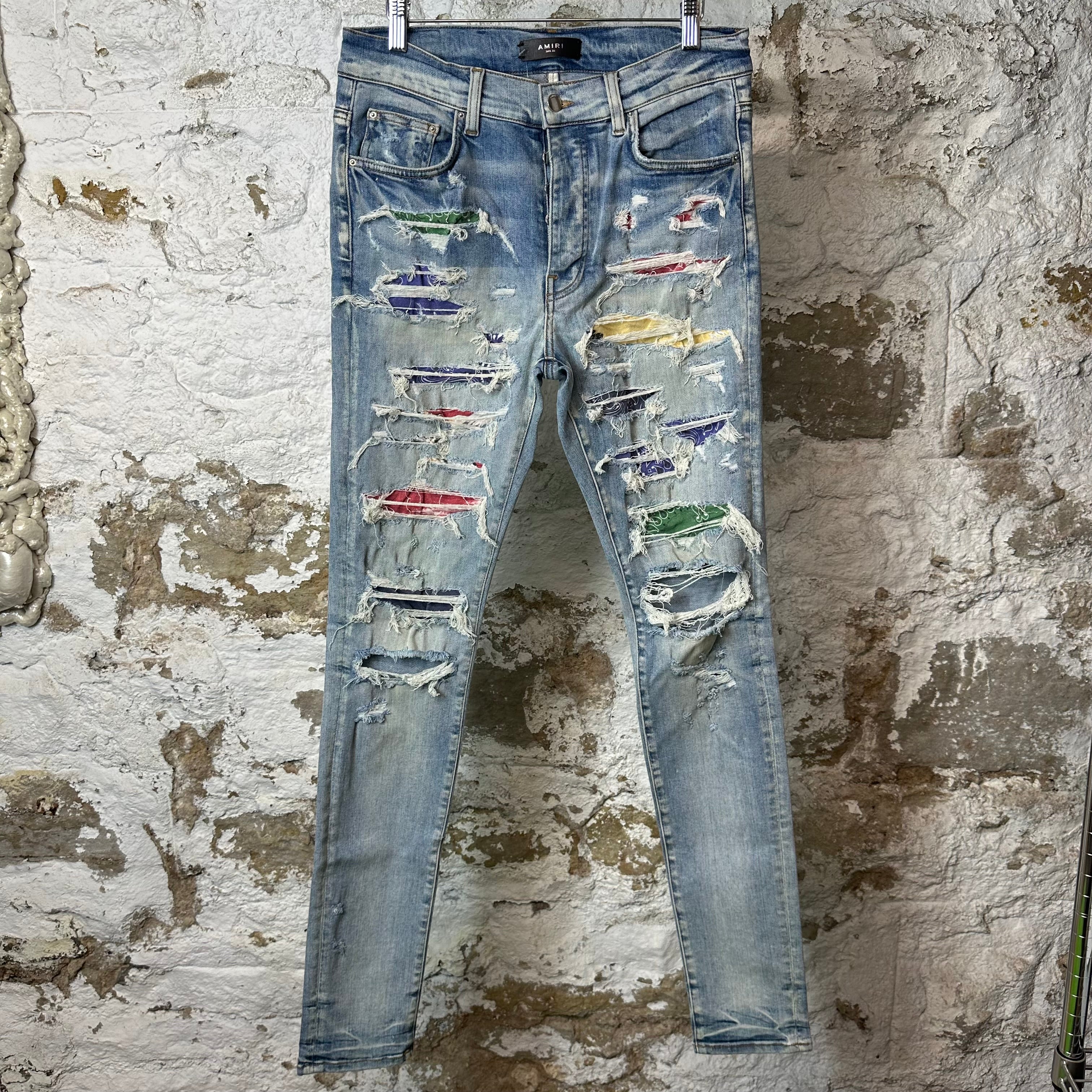 Amiri Multicolor Paisley Blue Denim Jeans Sz 32