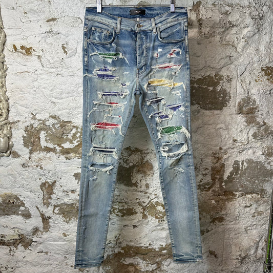 Amiri Multicolor Paisley Blue Denim Jeans Sz 32