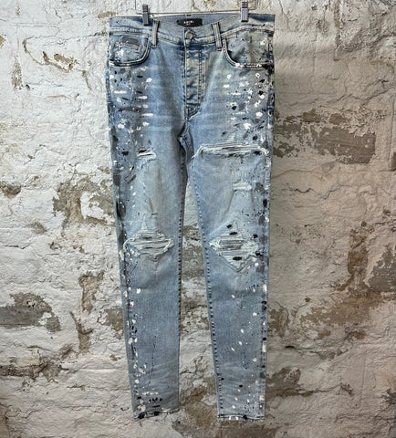 Amiri MX1 Denim Patch Paint Splatter Blue Denim Jeans Sz 34