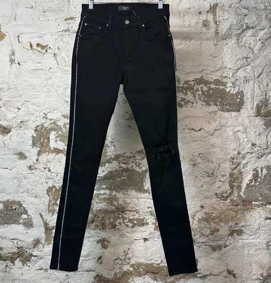 Amiri Crystal Stripe Black Denim Jeans Sz 28