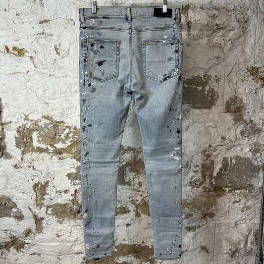 Amiri MX1 Denim Paint Splatter Blue Denim Jeans Sz 32