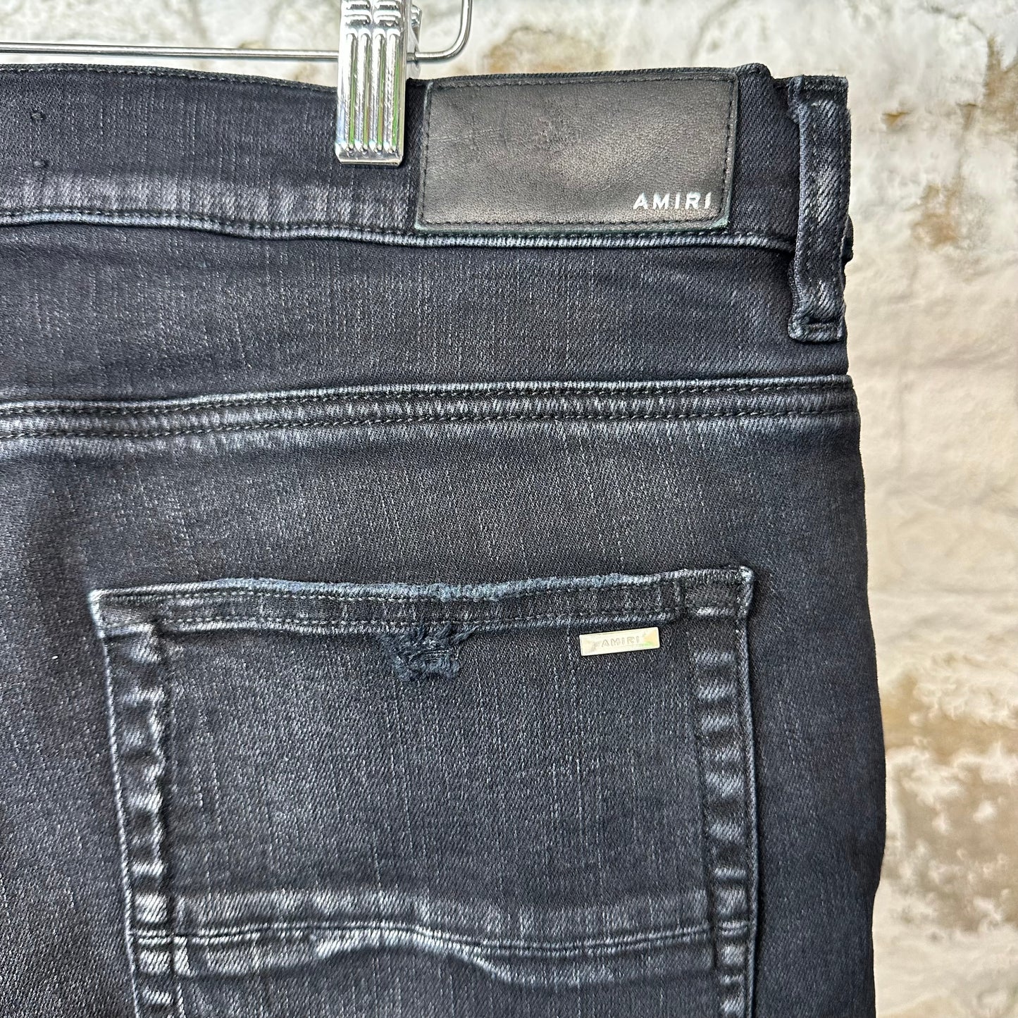 Amiri MX1 Black White Woven Black Denim Jeans Sz 36