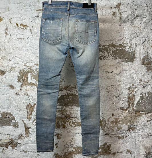 Amiri MX1 Cream Suede Blue Denim Jeans Sz 30