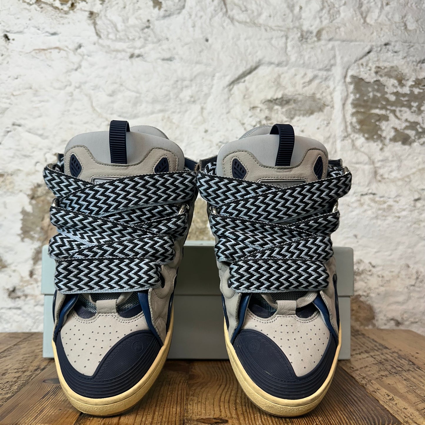 Lanvin Curb Blue Black Lace Gray Sneaker Sz 10 (43)