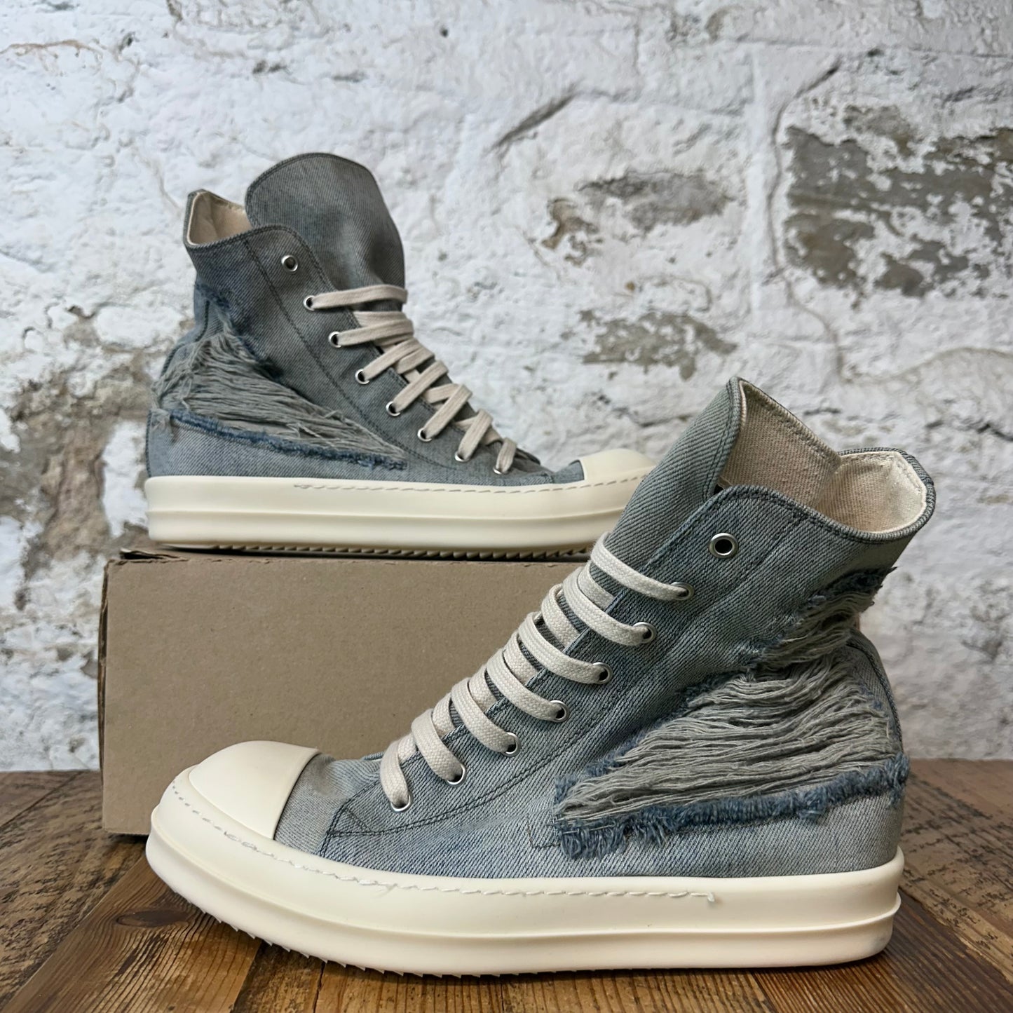 Rick Owens High Distressed Blue Denim Milk Sneaker Sz 8 (41)