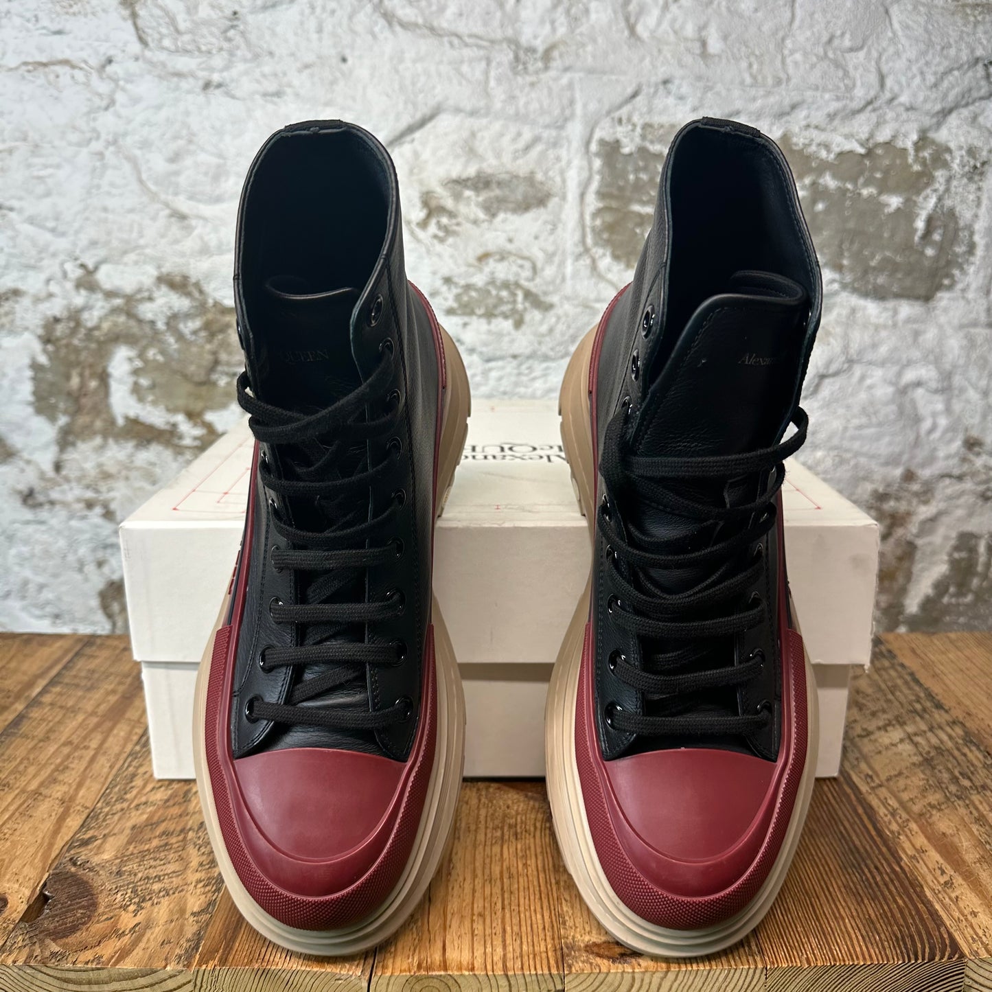 Alexander McQueen Black Red Tan Tread Boot Sz 10.5 (43.5)