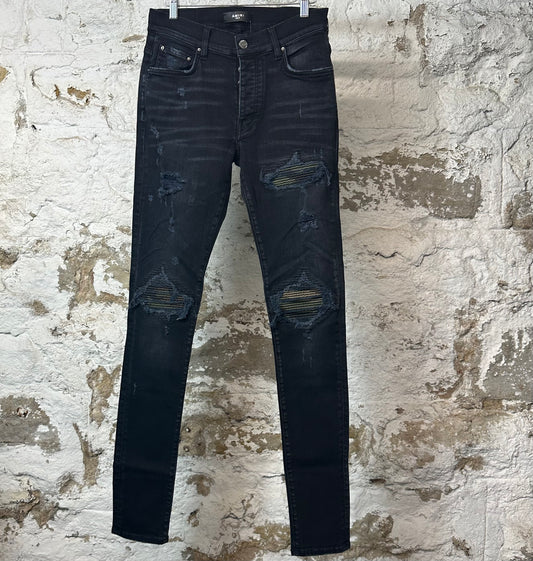 Amiri MX1 Camo Patch Black Denim Jeans Sz 29