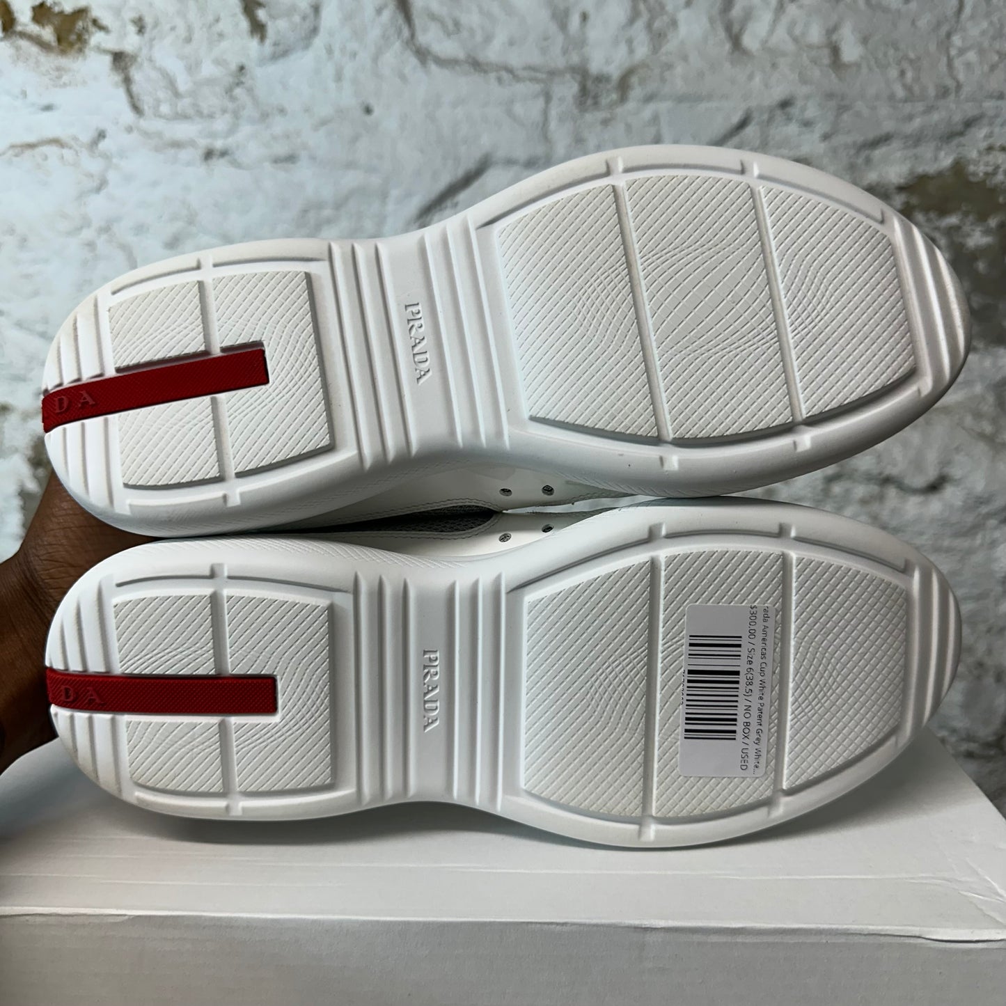 Prada Americas Cup White Patent Grey White Sneaker Sz 6 (38.5)