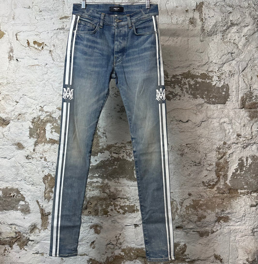 Amiri White AM Stripe Blue Denim Jeans Sz 28