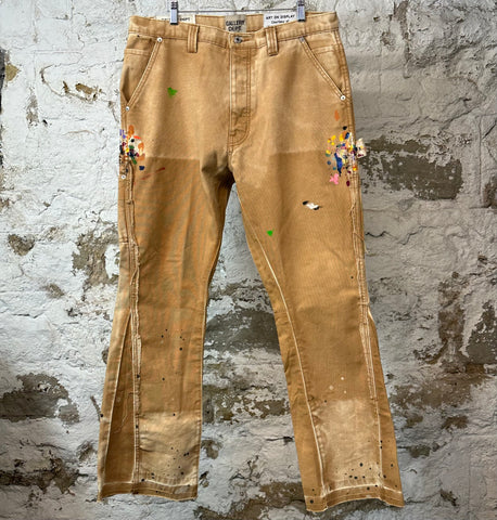 Gallery Department Paint Splatter Tan Flare Denim Jeans Sz 36