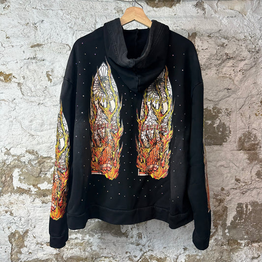 Who Decides War Flame Stain Glass Crystal Black Denim Jeans Sz S