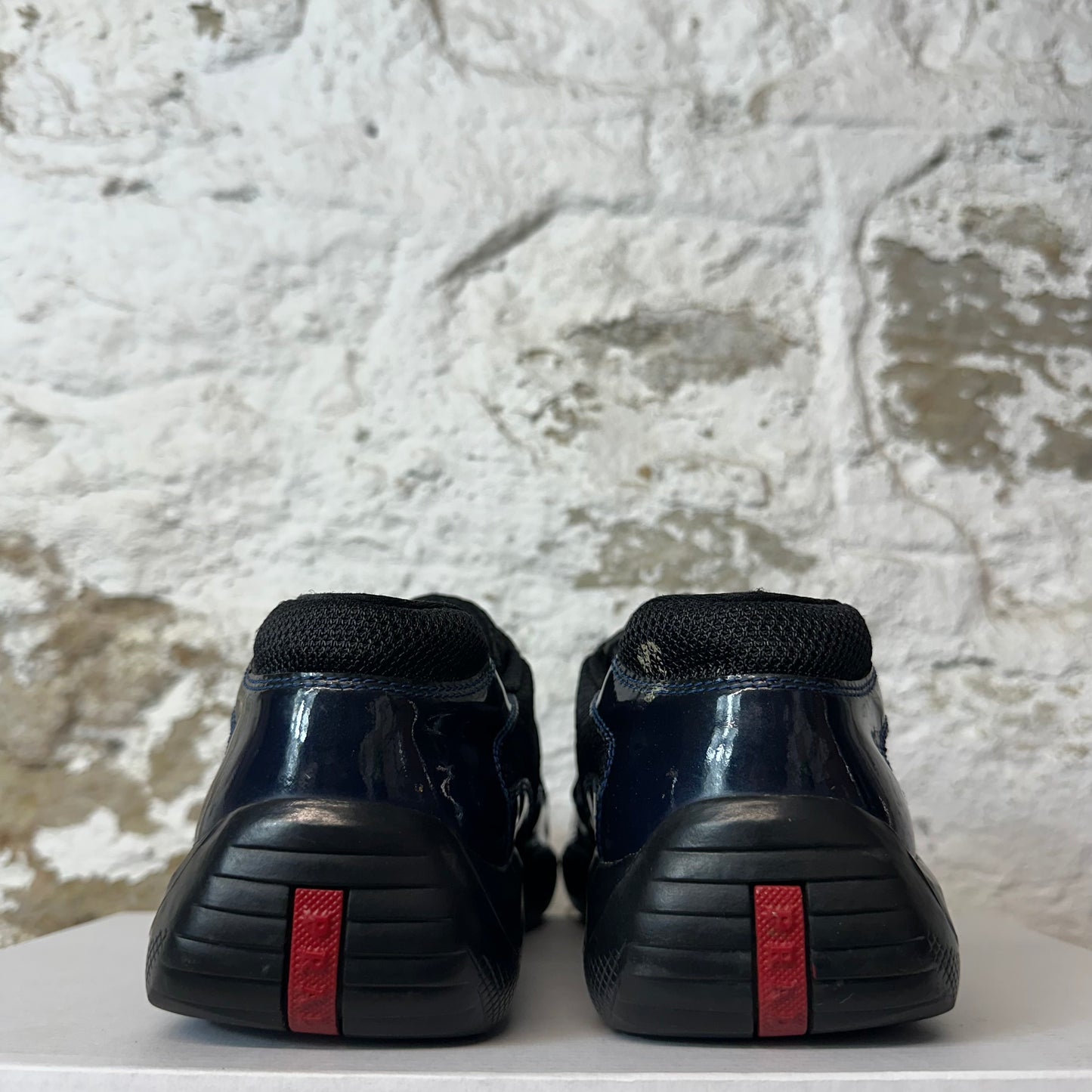 Prada Americas Cup Vintage Navy Patent Black Sneaker Sz 9.5