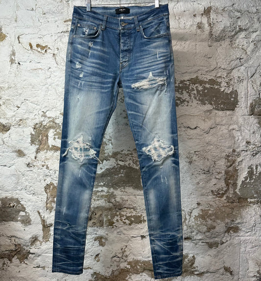 Amiri MX1 Sky Blue Cream Blue Denim Jeans Sz 31