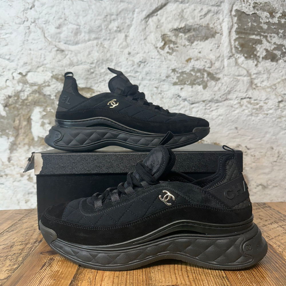Chanel Silver CC Triple Black Trainer Sneaker Sz 8 (41)