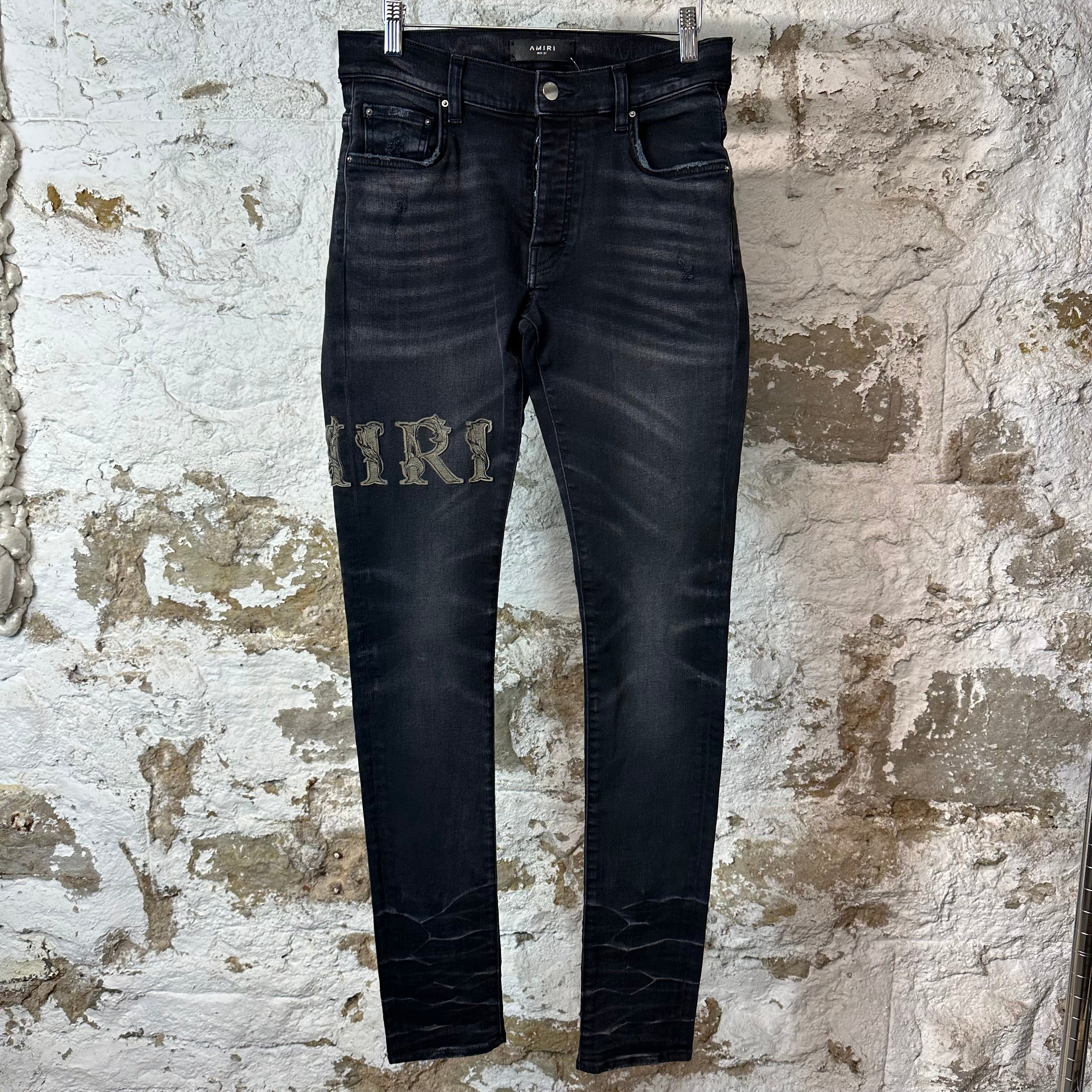Amiri Leaf Spell Black Denim Jeans Sz 28