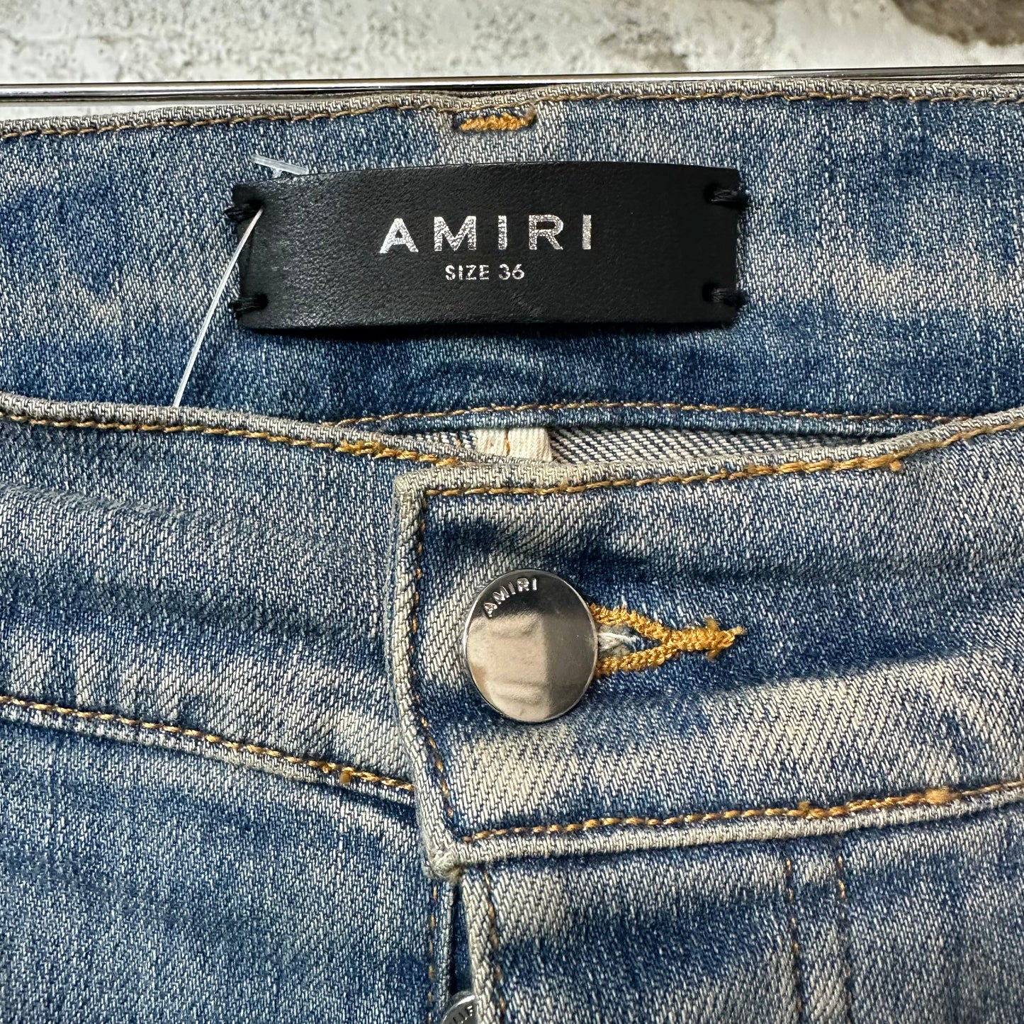 Amiri Distressed Side Spell Blue Denim Jeans Sz 36