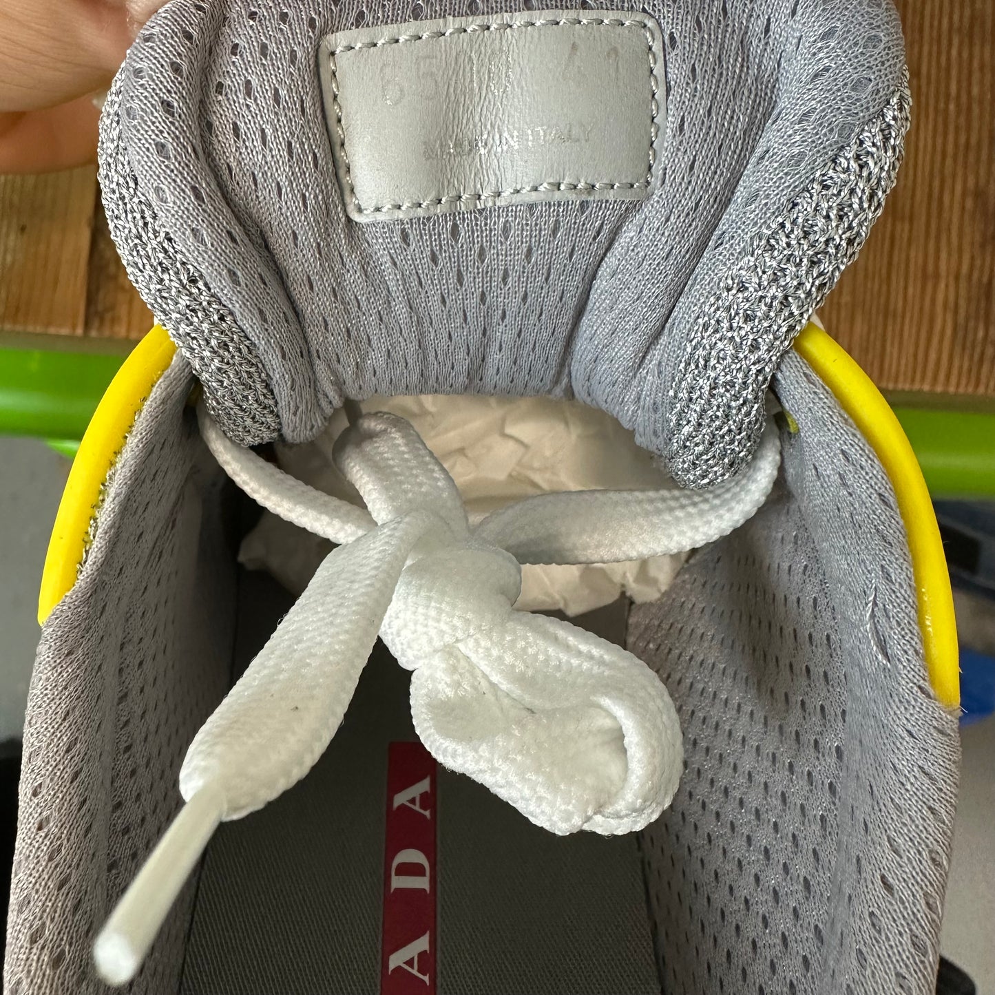 Prada Americas Cup Yellow Rubber Grey Sneaker Sz 8 (41) DS