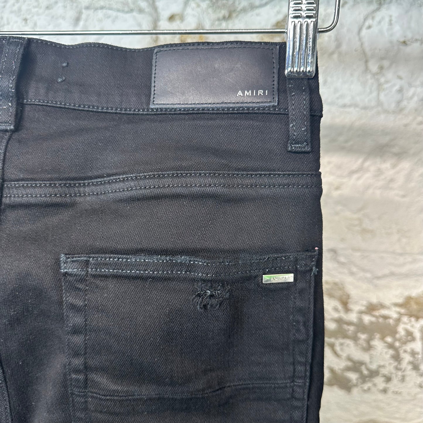 Amiri Knee Hole Plain Black Denim Jeans Sz 29