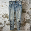 Amiri Black Brown Paisley Flame Blue Denim Jeans Sz 32