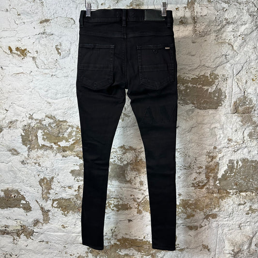 Amiri Black Suede Core Logo Black Denim Jeans Sz 29