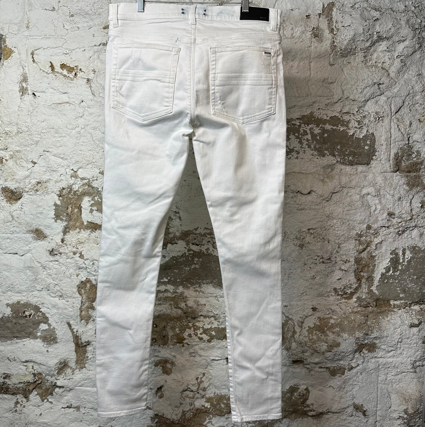 Amiri MX1 White Leather White Denim Jeans Sz 36